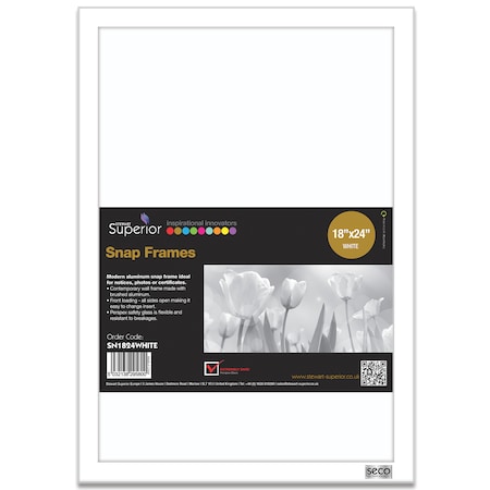 Seco Poster Snap Frame, 18" x 24", 1" Profile, White SN1824WHITE